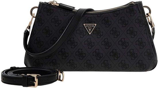 GUESS Noelle II Tri Compartment Shoulder Crossbody Bag Coal Logo zwart