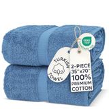 Chakir Turkish Linens Hotel- en spa-kwaliteit, premium katoenen Turkse handdoeken (95 x 180 cm Jumbo badhanddoeken - Wedgewood)