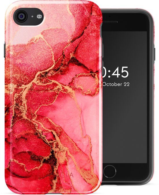 Selencia Hoesje - Geschikt voor Apple iPhone SE (2022) / SE (2020) / 8 / 7 / 6s / 6 - Backcover - Rosy Marble