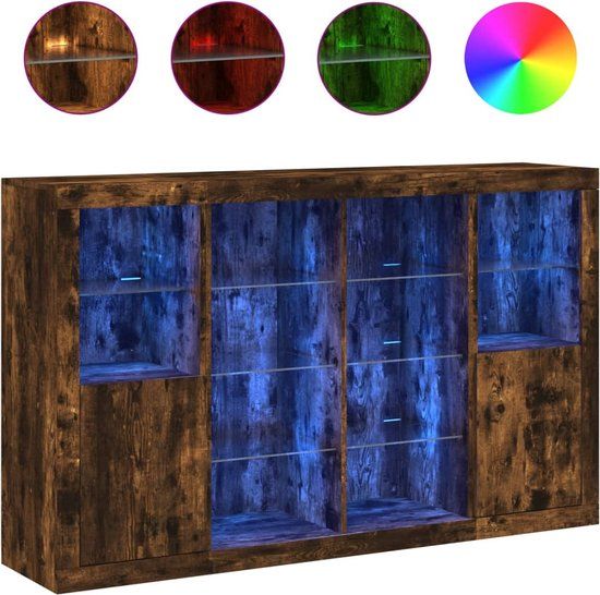 vidaXL Dressoirs met LED-verlichting 3 st bewerkt hout gerookt eiken