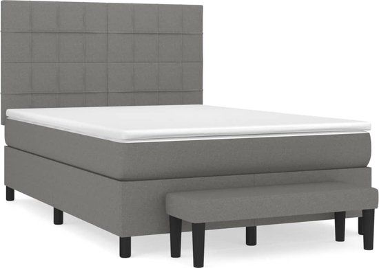 vidaXL Boxspring met matras stof donkergrijs 140x190 cm
