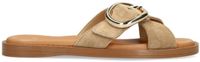 Manfield - Dames - Beige suède slippers met gouden gesp - Maat 37
