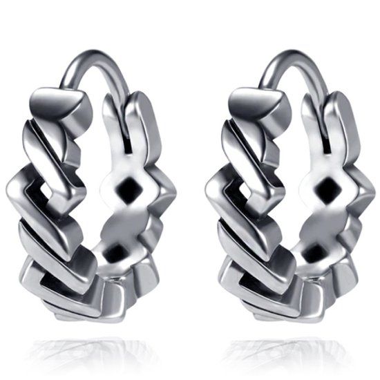 Mendes Lookinggoodtoday Heren oorringen edelstaal zilverkleurig abstracte details