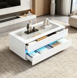 STILVORA Salontafel - Met 4 Lades En Ledverlichting - Voor Woonkamer - Gehard Glas En Spaanplaat - 100x50x40 Cm - Wit