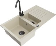 Mexen Matias évier en granit 1,5 cuve avec égouttoir et robinet de cuisine Telma, beige