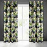 Eurofirany Ingrid Gordijn Blackout bladeren jungle patroon trend oogjes elegant hoogwaardig glamour slaapkamer woonkamer, grijs + groen, 140 x 250 cm
