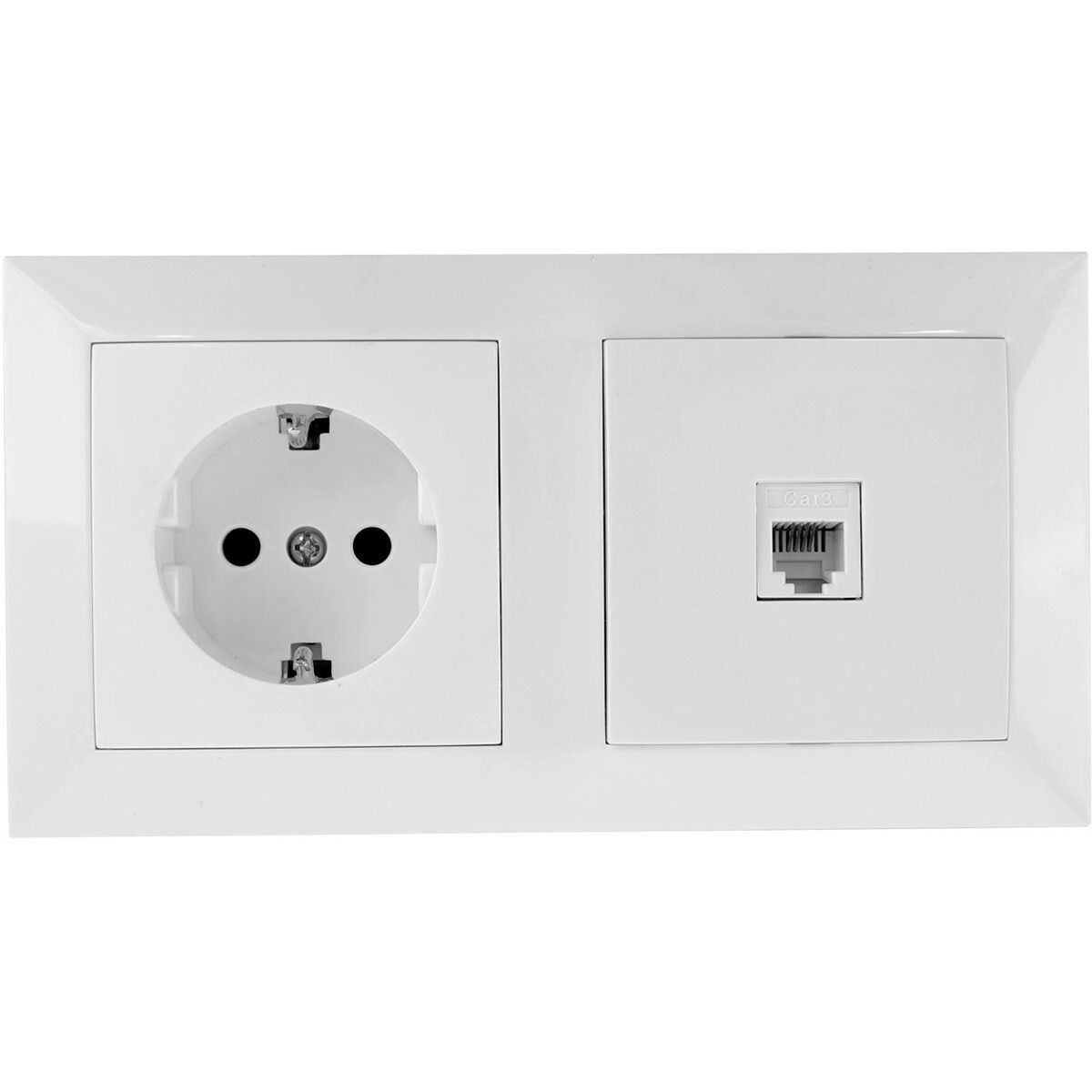 BES LED Telefoon Contactdoos - Wandcontactdoos - Aigi Cika - Inbouw - 1-voudig Stopcontact - 1-voudig Telefoon - Randaarde - Incl. Afdekraam - Wit