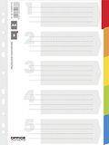 Office Products Scheidingsbladen kartonnen register 5-delig / 5 + 1 vel gelamineerd gekleurde tabbladen/omslag met cijferopdruk/voor DIN A4 / 11-voudig geperforeerd/voor de organisatie van