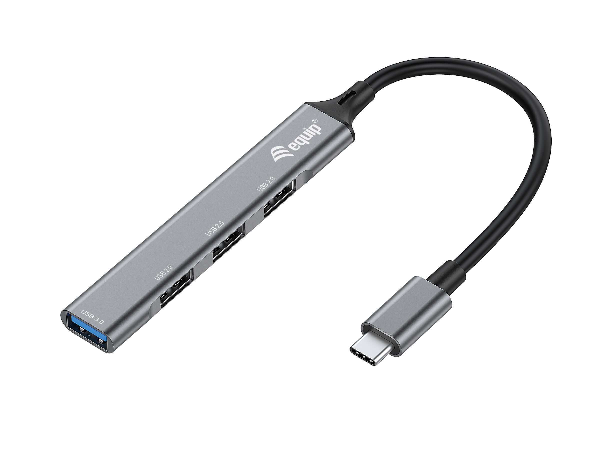 Equip 128961 USB 3.2 Gen 1 (3.1 Gen 1) Type-C Interface Hub - 4 Ports - USB 2.0, USB 3.2 Gen 1 (3.1 Gen 1) Type-A - Zwart, Grijs