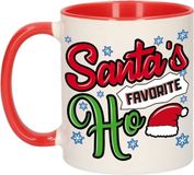 Bellatio Decorations Grappige Kerstmis mok - Santa his favorite Ho - 300 ml - Keramiek - Multi