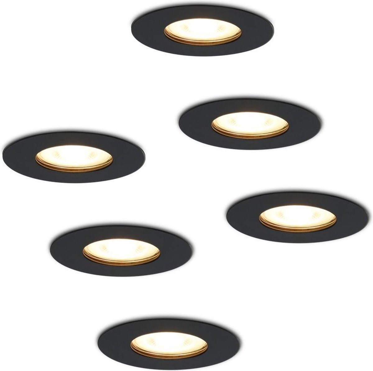 Lightexpert HOFTRONIC™ LED inbouwspots 6 stuks - Zwart - Rond - IP65 - GU10 - Dimbaar - Spot Bari - 5 Watt 2700K Warm Wit