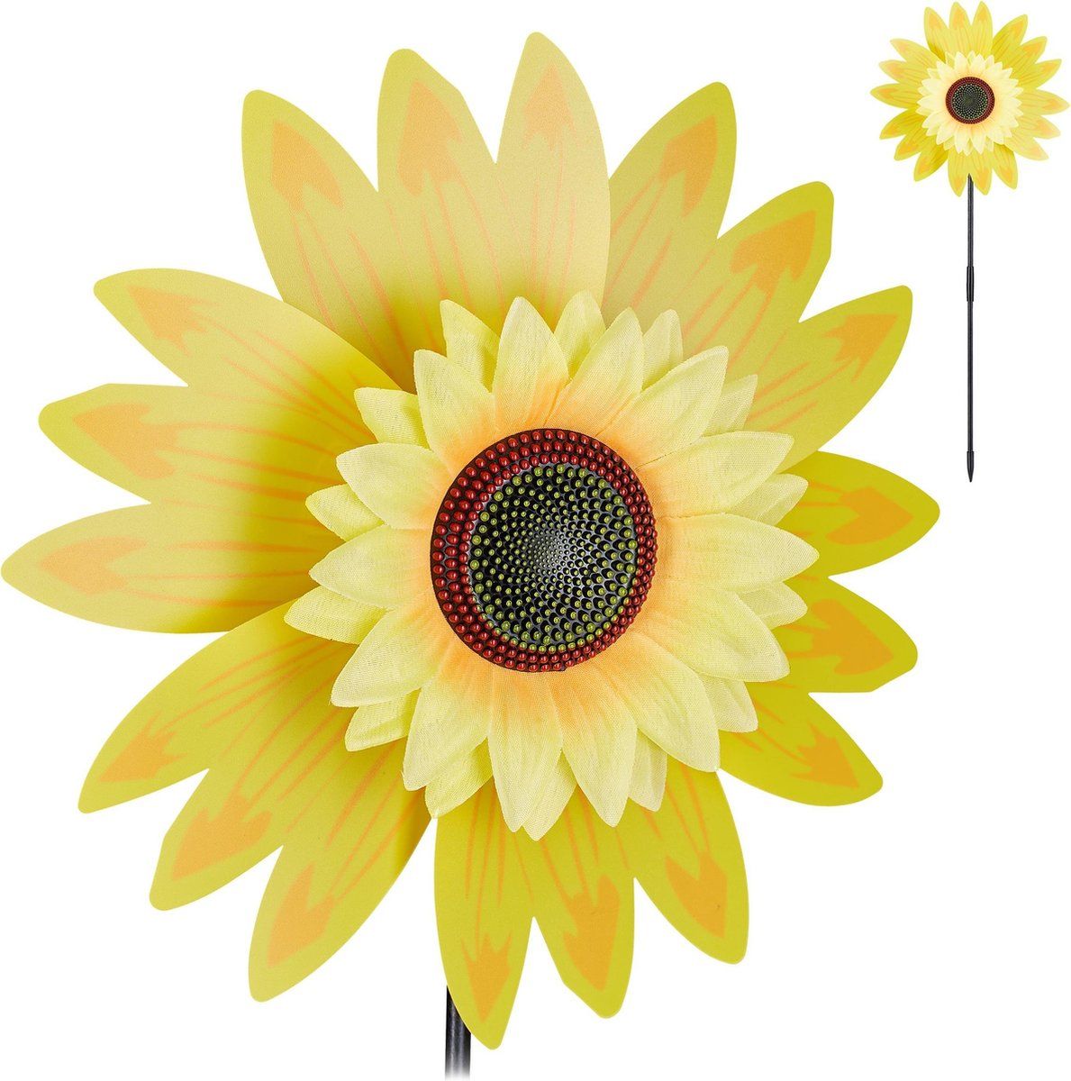 Relaxdays Windmolen Bloem - Tuinsteker Zonnebloem - Windspinner - Tuindecoratie - Geel