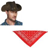 Boland Cowboy verkleed set Cowboyhoed met rode western zakdoek