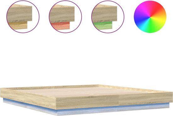 vidaXL Bedframe met LED-verlichting, Sonoma eikenkleurig, 200x200 cm