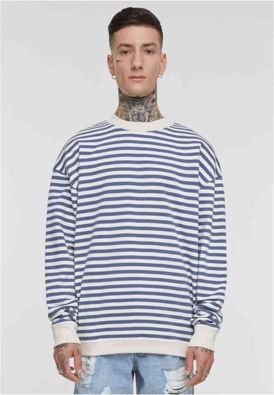 Urban Classics Striped Crewneck Sweater - Beige/Blauw - M - Men