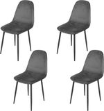 Urban Living Set van 4 Eetkamerstoelen Zwart Fluweel/Velours met Metalen Onderstel