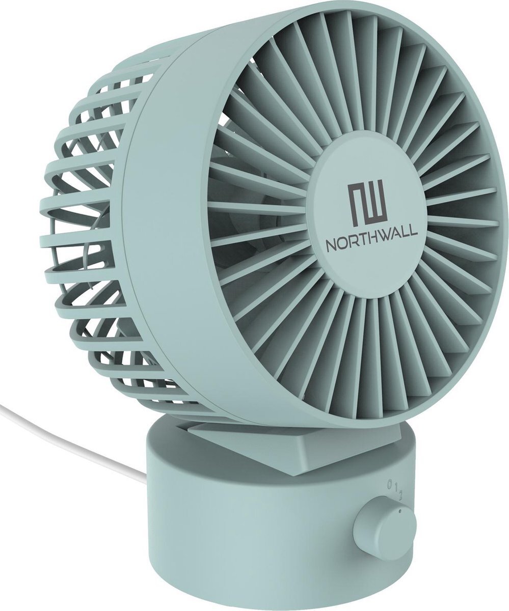 Northwall Mini USB Ventilator - Tafelventilator Blauw - Stille Mini Fan - Retro Bureau Ventilator - Klein, Stil en Geruisloos - Dual Motoren - Kantelbaar - 2 Snelheden