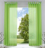 Set van 2 gordijnen, transparant, voor de woonkamer, voile met loodband, H x B 225 x 140 cm, appelgroen, 61000CN