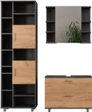 Vicco Meuble de salle de bain Ilias, Chêne doré/Anthracite, 3 pièces