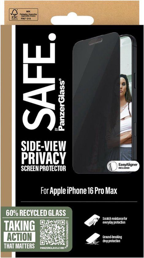 PanzerGlass SAFE by PanzerGlass Privacy Screenprotector Ultra Wide Fit met applicator geschikt voor Apple iPhone 16 Pro Max