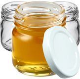 KADAX Weckpotten, 40 ml, mini-inmaakpotten, kruidenpotjes met schroefdeksel, inmaakglas, testpotten, jampotten, mini-honingpotten, ronde potten (10 stuks, wit deksel)