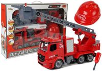 LEAN TOYS Diy Camion de pompiers 2en1 Kit Lève-personne amovible Tournevis Effets sonores Casque