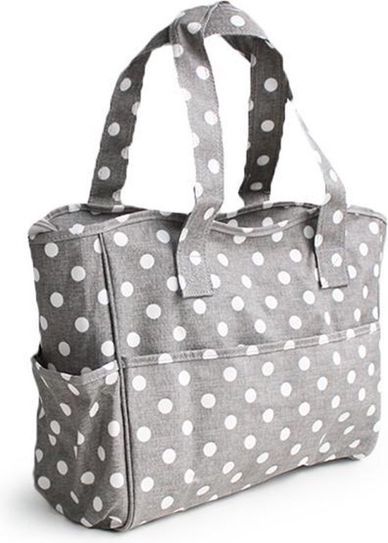 Hobbygift Hobbytas Grey Linen Polka Dot