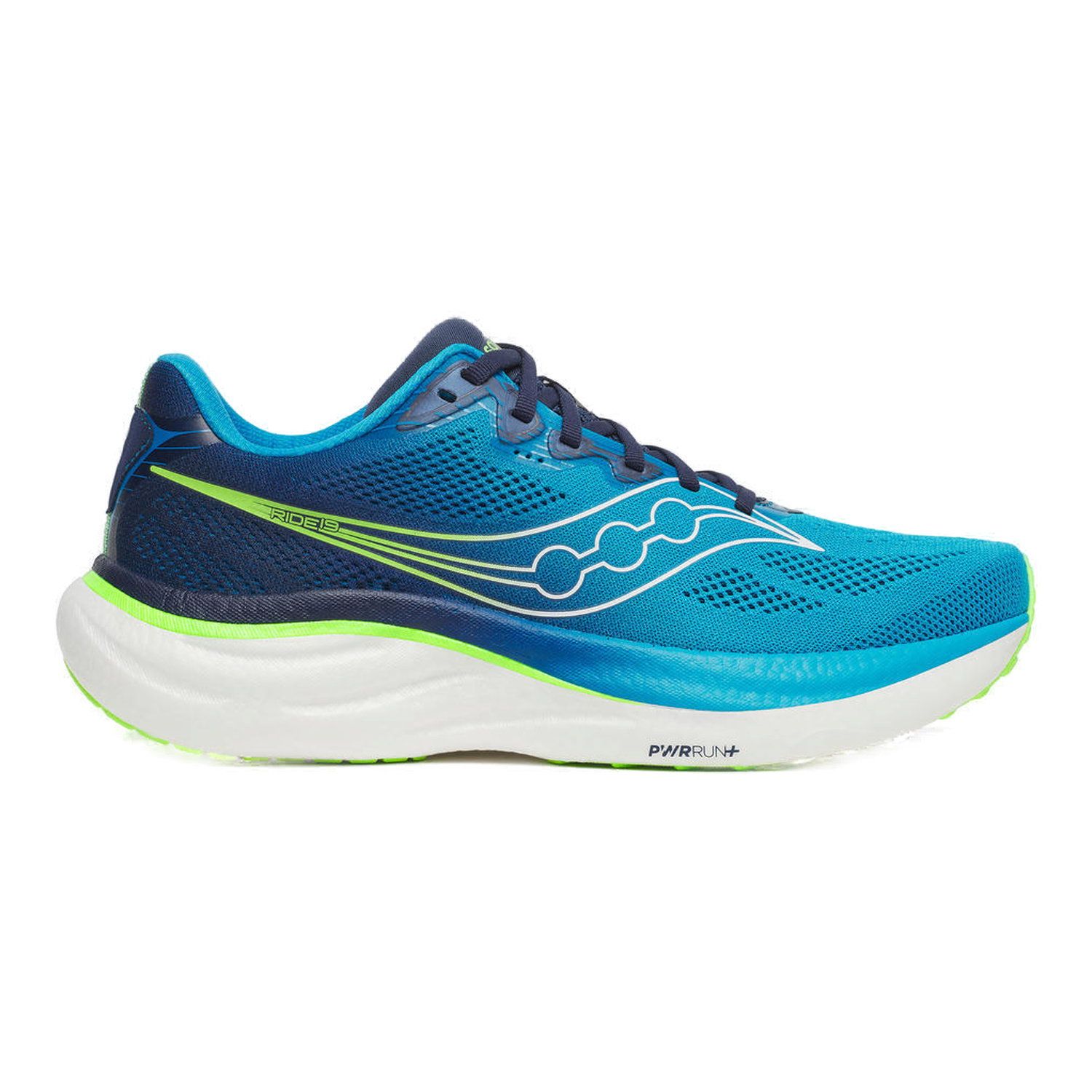 Saucony Ride 19 Neutrale schoen Heren-blauw, neongroen, Maat 44,5