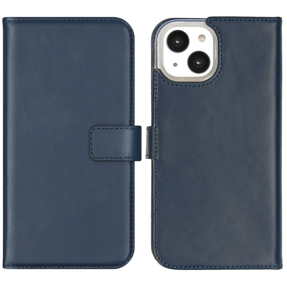 Selencia Echt Lederen Bookcase voor de Apple iPhone 14 - Blauw