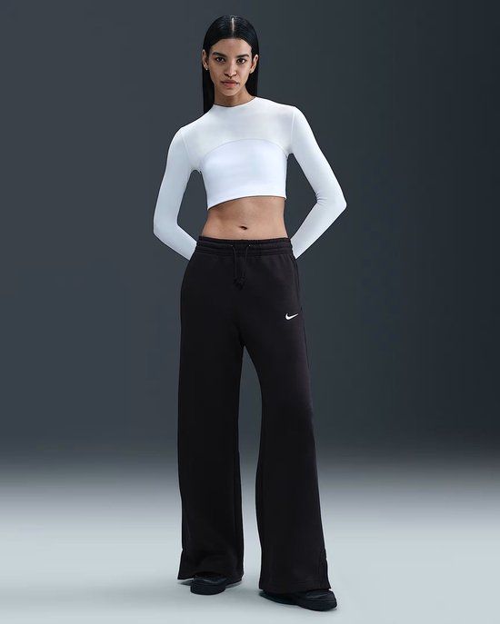 NIKE Sportswear Phoenix Fleece Wide Trainingsbroek Dames Zwart/Wit Maat S