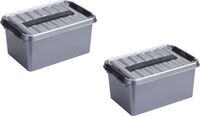 Sunware 6x stuks Q-Line opberg box/opbergdoos - 6 liter - 30 x 20 x 14 cm - kunststof - opslagbox - grijs