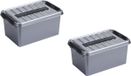 Sunware 6x stuks Q-Line opberg box/opbergdoos - 6 liter - 30 x 20 x 14 cm - kunststof - opslagbox - grijs