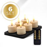 KENN® GlowPro™ Oplaadbare Waxinelichtjes – Set van 6 – Ivoor – Met Afstandsbediening & Timer – Magnetisch Oplaadstation – LED Waxinelichtjes