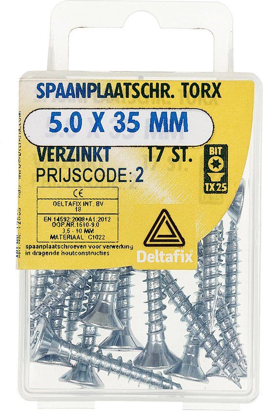Deltafix Spaanplaatschroef platkop / torx / met nibs / type 17 snijpunt verzinkt 5.0 x 35 mm 17 st.