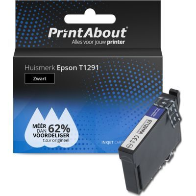 PrintAbout Huismerk T1291 Zwart | Compatibel met Epson