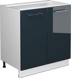 Vicco Keukenonderkast Fame-Line, Donkerblauw hoogglans/Wit, 80 cm antraciet werkblad