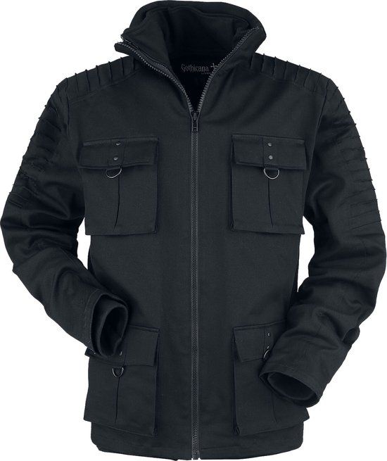 Gothicana by EMP Gothicana Zwart winterjack met klepzakken en sierstiksels - Heren - M