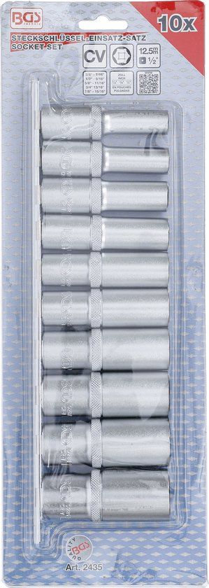 BGS Doppenset lang 1/2" 10 delig (SAE/ inch/ engels) - 2435