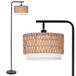 LuminexDesigns Boho staande lamp van rotan, dubbele lampenkap WOVI FL01 | Rustieke staande lamp, 173 cm, E27 draaibare kop, zwart met zware basis, voetschakelaar voor woonkamer, slaapkamer