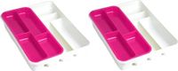 PLASTICFORTE bestekbak wit kunststof - 40x30 cm - roze oplegbakje - 6 vakken - verschuifbare tray