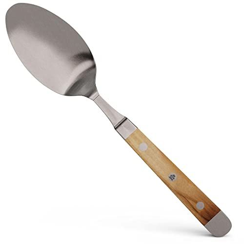 GÜDE Solingen ALPHA OLIVE Tafellepel gesmeed, 9 cm, olijfhout, dubbele bolster, Handgemaakt Duitsland