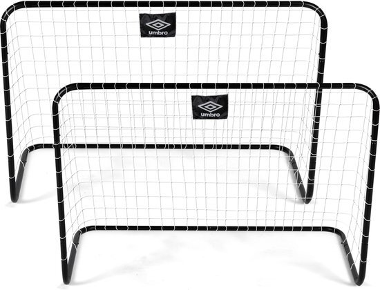 Umbro voetbaldoeltjes set van 2 - incl. 4 grondhaken - 78 x 56 x 45 cm - metaal - zwart