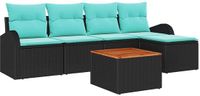 vidaXL Tuinbankenset 6-delig Zwart en Turquoise polyrattan