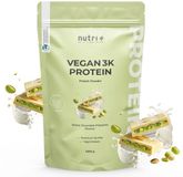 nutri+ Vegan 3K Protein - Eiwitpoeder White Chocolate Pistachio - Veganistisch proteïnepoeder - met proteïnen uit soja, erwten en zonnebloem - lactosevrij en glutenvrij - 1000 g