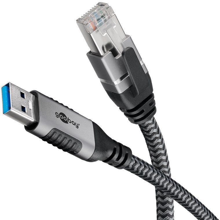 Goobay USB A naar RJ45 Kabel - 3 meter - Zwart/Zilver