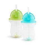 Munchkin Drinkbeker met Rietje en Click Lock Top Set, Baby & Peuter Tuitbekers met Rietje, BPA-Vrije Antilek Tuitbeker, Vaatwasserbestendig, Verzwaard Rietje - 2 Stuks x 296ml, Groen/Blauw
