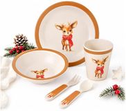 Merkloos / Sans marque Koopman International Kerst servies setje - 5-delig - met rendier - voor kinderen - ontbijtset - kerstdiner