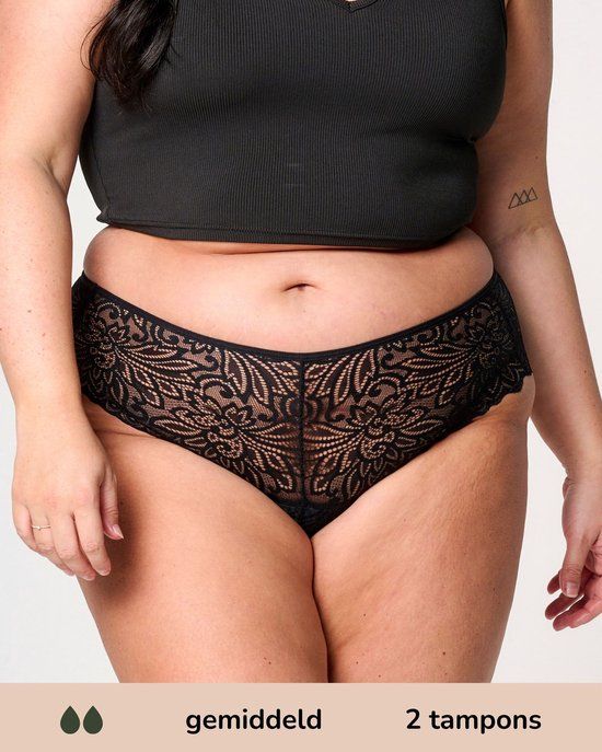 Moodies Undies Moodies menstruatie ondergoed - Hipster Lace - maat XL - Zwart