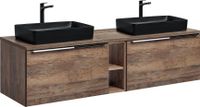Chêne vintage 180cm ensemble de salle de bain avec 2 lavabos fins noirs