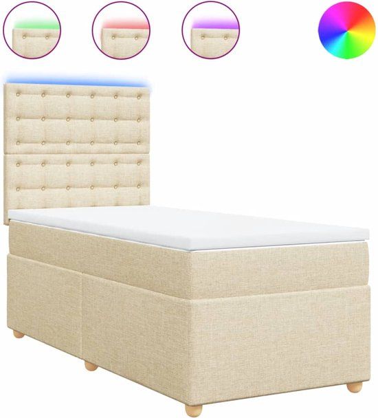 vidaXL Boxspring met matras stof crèmekleurig 90x200 cm